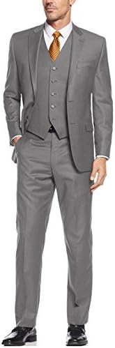 SI PEI Men's Suit 3-Piece Two Button Blazer Jacket Flat Front Pants Grey M
