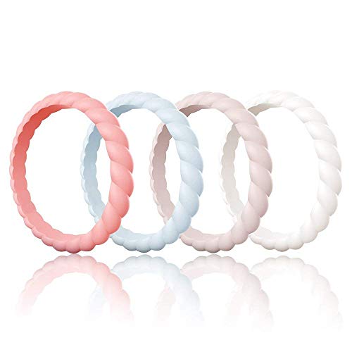 image for Egnaro Silicone Wedding Ring for Women,Thin and Stackble Braided Rubbe