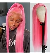 Maycaur Pink Lace Front Wigs Long Straight Hair 22 Inch Glueless Wigs for Fahison Women Heat Resi...