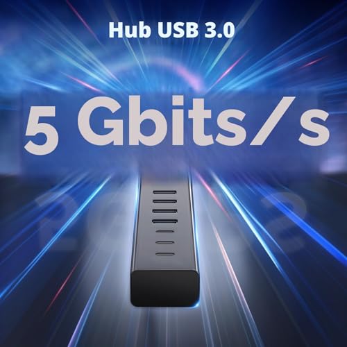 7 Port USB 3.0 Hub, Aluminium Hub with 120 cm Cable for Desktop, USB Multiport Adapter with 4 USB-A & 3 USB-C, 5V 3A Type-C for PC, Laptop, MacBook, MacBook, Mouse, Keyboard, U Disk etc