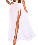 Lalagen Womens Wrap High Waist Summer Beach Cover Up Maxi Skirt White One Size