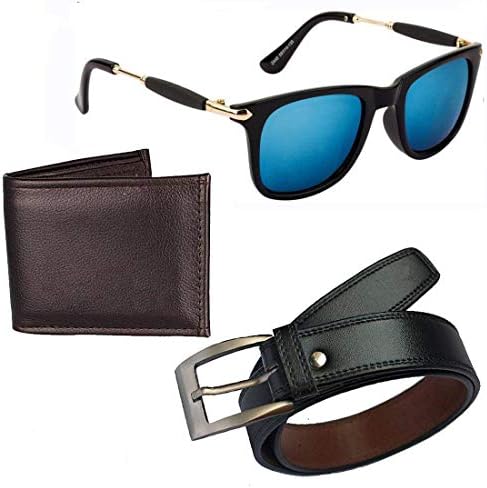 Men's Belt, Wallet and Sunglass Combo (Multicolour, Free Size)