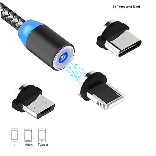 Coku Magnetic USB Charging Cable Micro USB Type C Lighting with LED, Multi 3-in-1 Cable Charger for Android Phone,Multip