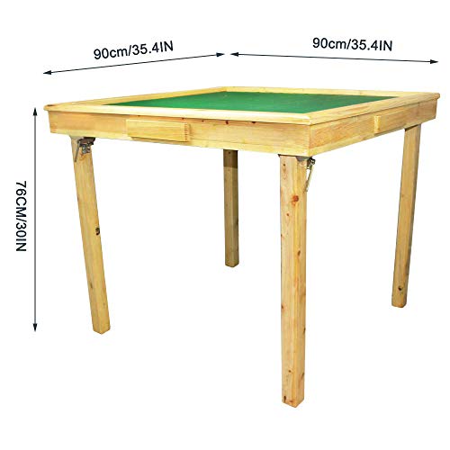35" Mahjong Game Portable Folding Reversible Wooden Square Large Table + A Complete Set 144 Numbered X-Large Tile Mahjong for Poker/Dominoes / Card/Paigow / Mahjong Game Table with Coin Holders