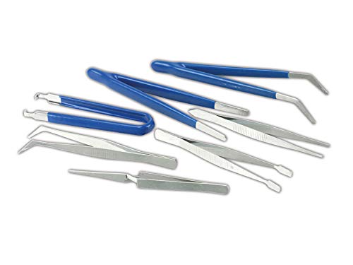 Invero 7 Piece Stainless Steel Precision Tweezer Set - Includes Needle, Angle, Straight and Flat Point Ideal for Hobbies, Shop, Garage and Workplace