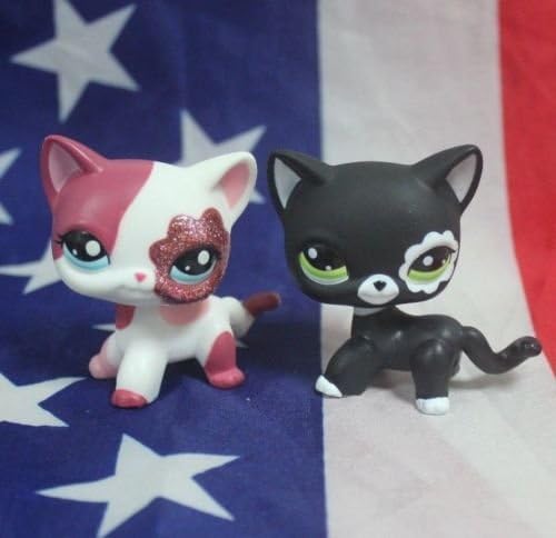 2pcs Littlest Pet Shop RARE Black Pink Short Hair Cat kitty LPS #2249 #2291