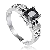 Himerus Wedding Engagement Jewelry White Gold Plated Square Faux Black Diamond Ring for Women and Girls