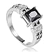 Himerus Wedding Engagement Jewelry White Gold Plated Square Faux Black Diamond Ring for Women and Girls
