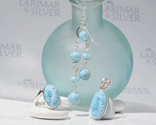 Larimar set by Larimarandsilver, mottled Larimar bead and pear set, handmade Larimar ring, Larimar Pendant and earrings – AZ197