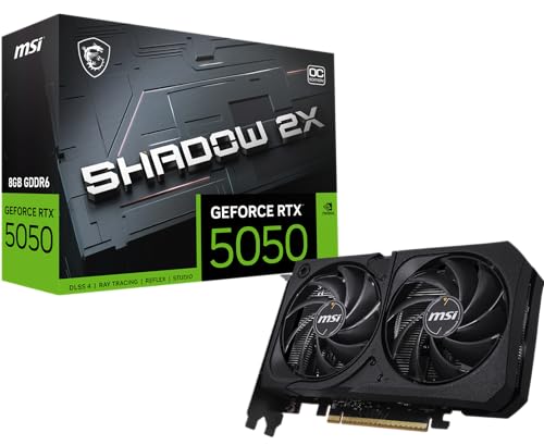 MSI Gaming RTX 5050 8G Shadow 2X OC Grafikkarte (8 GB GDDR6, 128 Bit, Extreme Leistung: 2617 MHz, DisplayPort x3 2.1a, HDMI 2.1b, NVIDIA Blackwell Arc