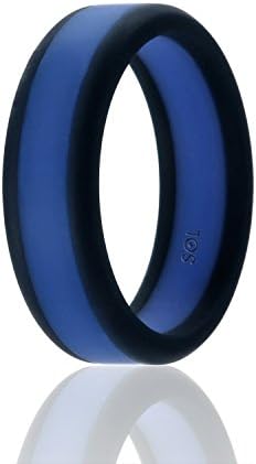 Silicone Wedding Ring For Men By SOL (Power X Series), Safe and Sturdy Silicone Rubber Wedding Band, Dark with Light Blue , size 9