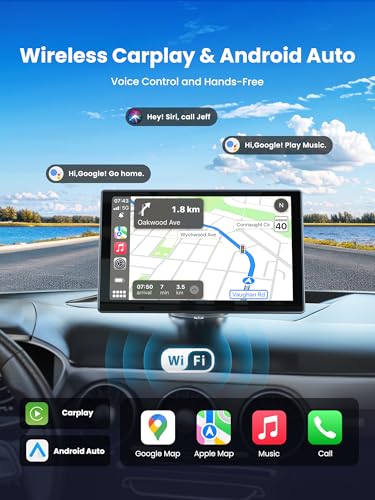9" Wireless Apple Carplay Screen for Car, Portable Car Play Screen for Car & Android Auto, 4K Dash Cam, 1080p Backup Camera, GPS Navigation, Car Audio Receivers Mirror Link, Bluetooth, FM, Siri