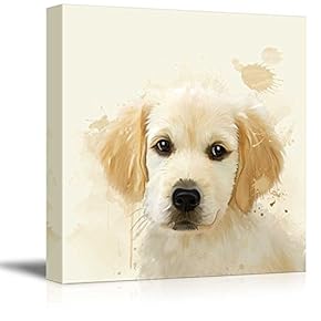 Square Dog Series Canvas Wall Art - Watercolor Style Golden Retriever - Giclee Print Gallery Wrap Modern Home Art Ready to Hang - 12x12 inches