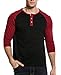 Yong Horse Mens Casual 3/4 Sleeve Raglan Jersey Henley T Shirt Baseball Shirts Contrast Color Stitching T-Shirt Soft Cotton Slim Fit Athletic Fashion Tee Shirt (Red, M)