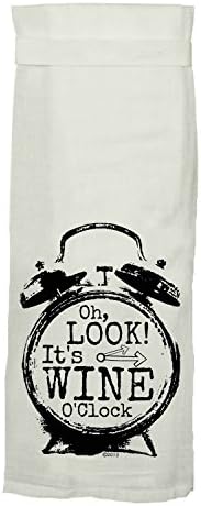 Wine O' Clock - Flour Sack Kitchen Dish Towel - Patent Pending Hang Tight Towel by Twisted Wares