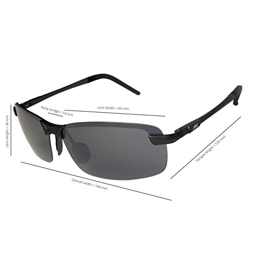 J+S Ultra Lightweight Men's Rimless Sports Sunglasses, Polarized, 100% UV protection - (Wide Frame - Black Frame / Black Lens)