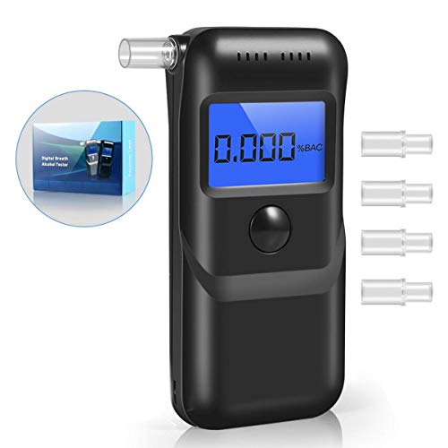Breathalyzer, Professional Breath Alcohol Tester, Portable Digital Alcohol Detector LCD Screen with 5 Mouthpieces, Auto Power Off and Sound Alarm