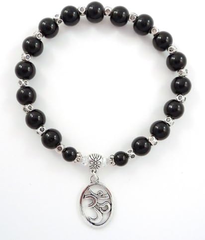 Black Onyx Bracelet (Dyed) with Om Charm on Elastic