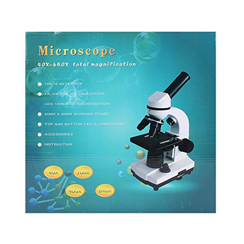 DQQ Educational Biological Microscope for Students Kids 40X-640X 6-Powers Magnification Top and Bottom LED,Accessory Slide Kit