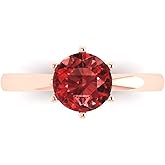Clara Pucci 14K Solid Rose Gold 1.5 ctw Garnet Solitaire Ring for Women | Anniversary, Birthday Gift | 7.5mm Round Cut