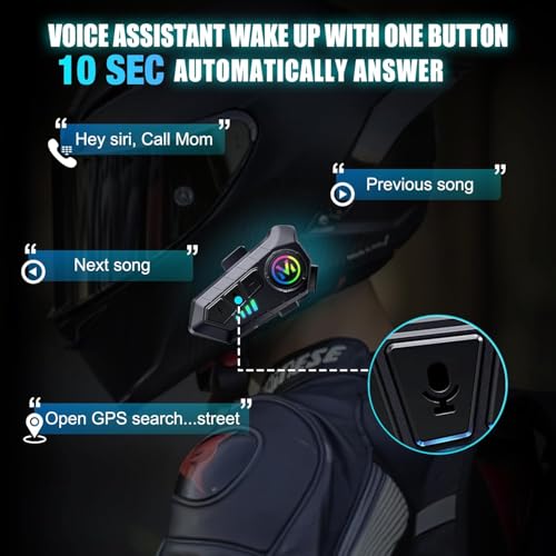 FEYA Motorcycle Helmet Speakers - Super Long Battery Life, Motorbike Headset Single Use Headset with Soft/Hard Mic,IPX6 Automatic Answer/Music Control/Intelligent Noise/Wake up Siri - Y-M10