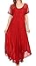 Sakkas 16602 - Shasta Lace Embroidered Cap Sleeves Long Caftan Dress/Cover up - Red - OS