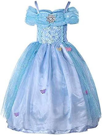 WAFA Cinderella Princess Dress Holiday Cosplay Costume Girls Party Dress with Rhinestone Butterflies Birthday Party Dress