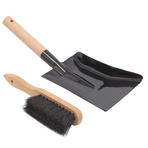 Aboniris Coal Shovel and Hearth Brush Set Made of Natural Wood and Coco Bristles, Hearth Tidy Set, Fireplace Shovel and Brush, Fireplace Tool Set, Metal Brush Pan Set, Fireplace Tools