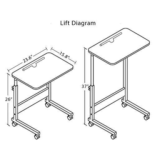 Jerry & Maggie Adjustable Height Desk Laptop Desk | Phone Holder | 4 Wheels Movable Table Lapdesk |Body Curve Edge Design Wood Desk Cart Tray Side Table for Bed - White - Thumbnail 2