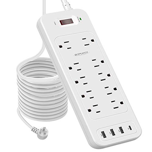 Power Strip Surge Protector, BOPUROY 10 AC Outlets Power Surge