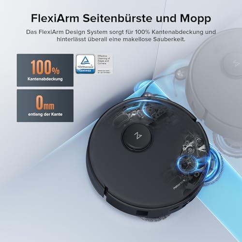Qrevo Edge S5A Saugroboter mit Wischfunktion,Dual Anti-Tangle-System,18.500Pa,FlexiArm Design Kantenreinigung, Hebarem Wischmopp,75℃ Heißwasser-Moppwäsche (Schwarz)