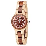MEKU Womens Wooden Wrist Watch Handmade Two Tone Natural Wood Watch with Wooden Box Valentine's Day Gifts
