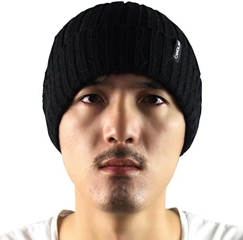 CAMOLAND Men's Fleece Wool Cable Knit Winter Beanie Hat