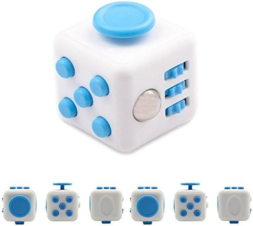 All Good Things Fidget Cube - Relieves Stress &amp; Anxiety for Children and Adults. Helps With Focus and Attention. Great for ADHD, Autism and Aspergers (White &amp; Blue)
