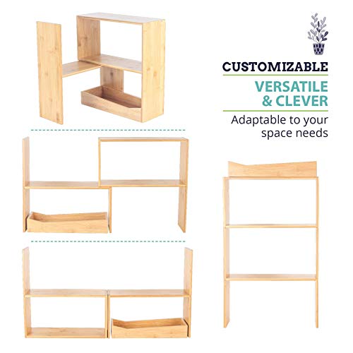 Eco-Kitchenware-Desktop-Shelf-Organizer-Adjustable-Desk-Shelves-for-Desk-Organization-Bamboo-Wood-Desktop-Bookshelf-Ideal-Dorm-Desk-Hutch-and-Counter-Organizer-Kitchen