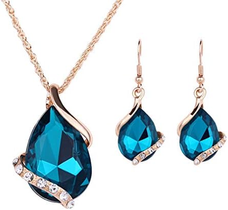 Waterdrop Design Rhinestone Pendant Necklace Hook Earrings Chic Lady Jewelry Set