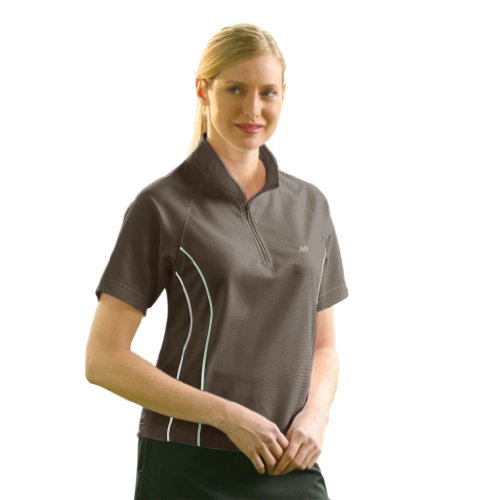 Monterey Club Ladies Dry Swing Mini Matrix Texture Half Zip Double Piping Shirt #2137 (Mocha/Sea Foam, Medium)