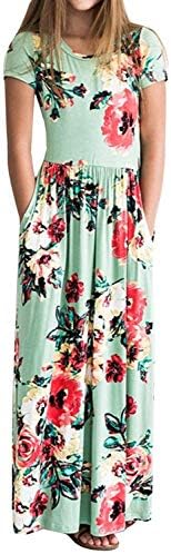 Girls Summer Short Sleeve Floral Maxi Dress Casual Long Dresses with Pockets