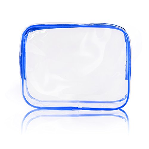 3Pcs Clear PVC Travel Toiletry Bag Set, Zipper Cosmetic Make Up Case, Waterproof Diaper Bag for Baby Extra Wet and Dry Cloth, Transparent Pouch, Craft Supplies, Beach Pool Bag Packing Organizer Blue