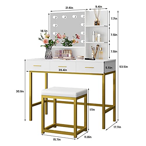 POVISON Vanity Desk, Vanity Table Set with Lighted Mirror, 10 Light