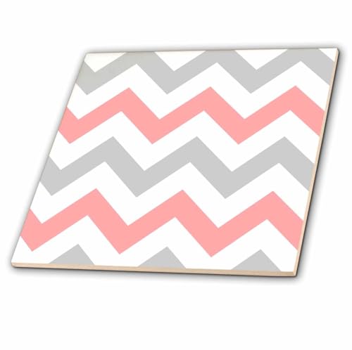 3dRose Coral and Gray Chevron Zig Zag Pattern-Orange Pink Grey Zigzags-Ceramic…