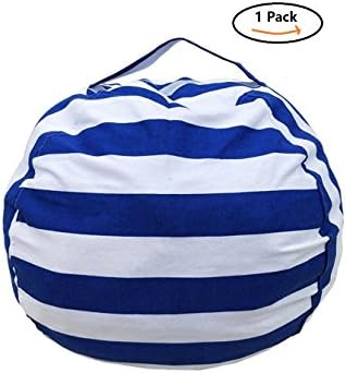 Sit and Stuff Storage Bean Bag Cover,Stuffed Animal Storage Bean Bag Chair ,Perfect Storage Solution For Extra Blankets / Pillows / Covers / Towels / Clothes by Mxinran (Small, Blue/White Striped)