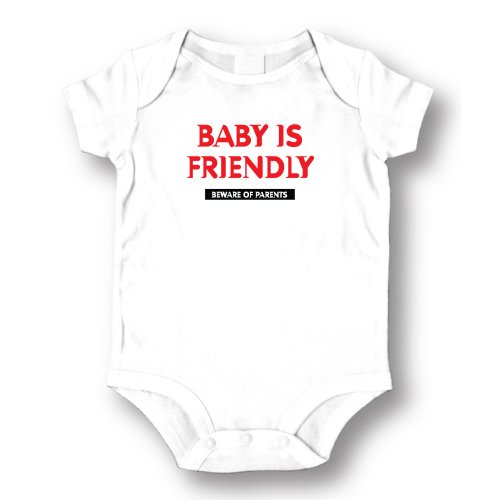 Attitude Rompers "Baby Is Friendly Beware Of Parents" Baby Romper Onesie; 9-12 Months-White