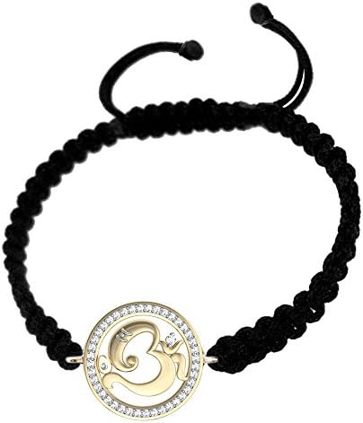 Aum Ganesh 14k Gold Bracelet Studded with 0.33 Carat Diamonds on Adjustable Nylon Thread
