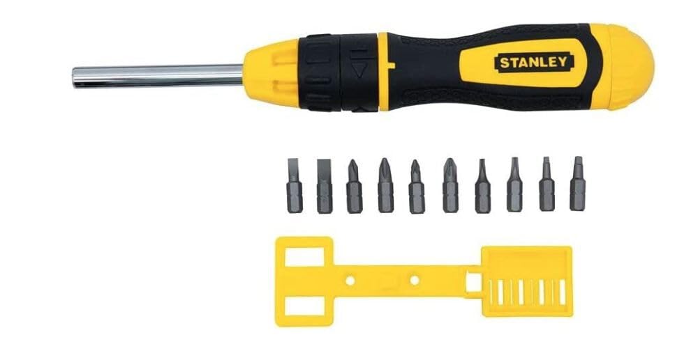 Stanley Multi-Bit-Ratschenschraubendreher Set (11-teilig, Bi-Material, SL5/6 PH1/2 T10/15 PZ1/2 SQ1/2) 0-68-010