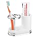 mDesign Decorative Bathroom Dental Storage Organizer Holder Stand for Electric Spin Toothbrush/Toothpaste - Compact Design for Countertop and Vanity, Holds 4 Standard Brushes - White/Chrome