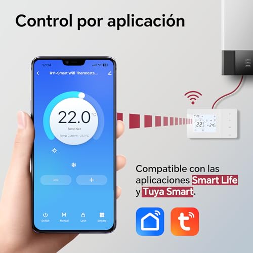 2 Wire WiFi Battery Thermostat for Gas Boilers Control Tuya Thermostat Programmable Daily, Compatible with Google Voice Control and Alexa.W506 3A