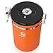 Coffee Gator Stainless Steel Coffee Grounds and Beans Container Canister with Date-Tracker, CO2-Release Valve and Measuring Scoop, Large, Orange