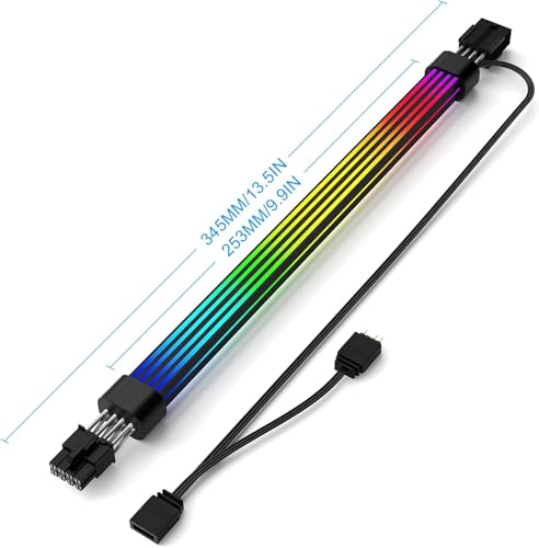 RGB PCIe Extension Cable with 8-Pin, ARGB GPU Power Cable with Addressable LEDs, 5V 3-Pin Connector for RTX 3060/4060/4070 & RX 6600/580, PC Case Lighting Accessory(Black, 34.5cm Length)