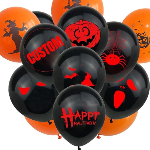 500Pcs Personalised Balloons Custom Printed Pattern 12 Inch Latex Balloons Halloween Christmas Party Decor Monochrome Bar Decorations For Birthday Party Wedding Company Decoration (A 100Pcs)